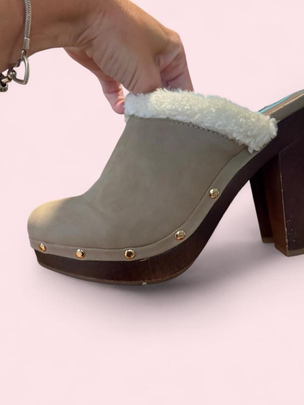 Y2K‎ Juicy Couture suede Sherpa lined heeled clogs 7.5